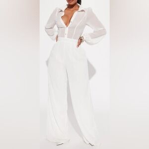 Fashion Nova White Sheer Jumpsuit Women's XS